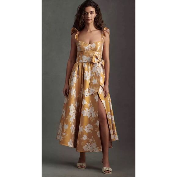 V. Chapman Gold Floral Midi Dress - Picture 6 of 16
